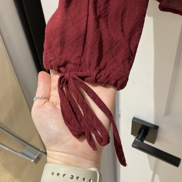 Mango Deep Red Tie Sleeve Blouse - Picture 5 of 9